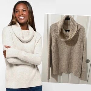 Market & Spruce Soft Cream Cowl Neck Sweater ThumbHole Cotton Blend Pullover XXL